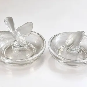 Sèvres France Crystal Bird Ring Dishes Frosted and Clear Glass