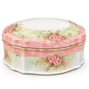 Limoges France Porcelain Box with Hand Painted Floral Design and Gilt Edges