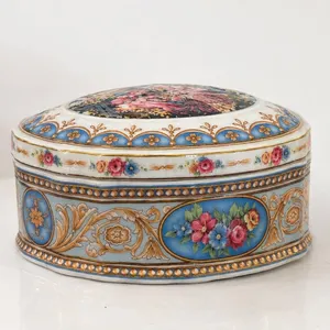 Limoges France Porcelain Lidded Box with Floral and Romantic Scene Decoration