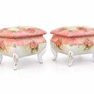 Limoges France Porcelain Lidded Boxes Pink Floral Raised Design