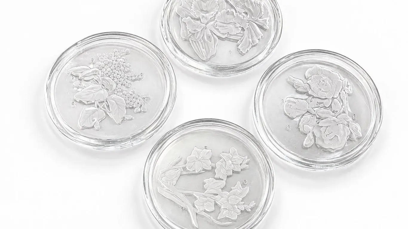 4 Clear Glass Floral Embossed Coasters