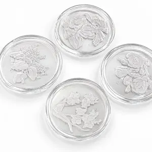4 Clear Glass Floral Embossed Coasters