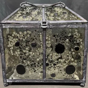Decorative Metal and Textured Glass Box with Bubble Pattern and Hinged Lid