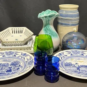 Decorative Plates, Glassware, Bowls, and Vases Mixed Styles and Colours