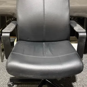 Black Faux Leather Swivel Office Chair With Armrests And Caster Base