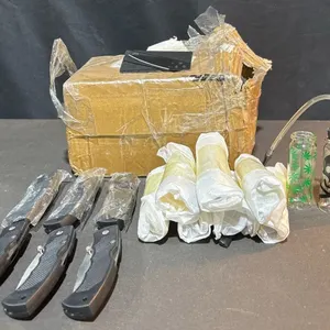 Box With 6 Folding Knives, 10 Glass Smoking Bottles, Card Knife, Assorted Accessories