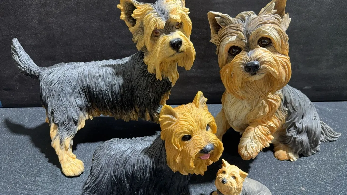 Country Artists Yorkshire Terrier Hand Painted Resin Figurines Set of Four