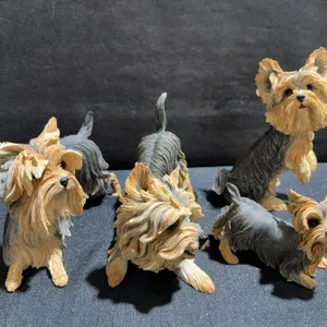 4 Yorkshire Terrier Dog Figurines Hand-Painted Resin Collectibles