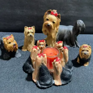 Summit Collection Yorkshire Terrier Dog Figurines and Candle Holder Set, 6 Pieces