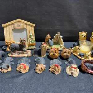 Yorkshire Terrier Figurines, Candle Holder, and Dog-Themed Photo Frame