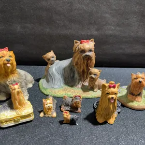 Yorkshire Terrier Dog Figurines Including Charmstone and Trinket Box