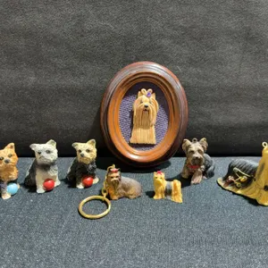 Yorkshire Terrier Figurine Collection With Keychain, Framed Portrait, 8 Pieces Total