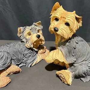 Dog Figurines: Country Artists Puppy Love Lying Yorkie & Sitting Yorkie Pair