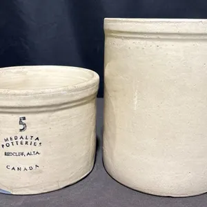 Stoneware Crocks, One Medalta Potteries Redcliff Alta 5 Gallon, Canada