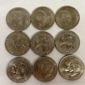9 Crowns Great Britain 1981 Charles & Diana Wedding Commemorative, 1977 Queen's Jubilee & 1965 Great