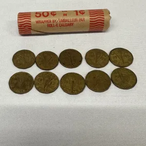 1943 Canada 5 Cents Tombac WWII George VI Nickel Lot of 10 Vintage World Coins &  50x 1943 Canada Ge