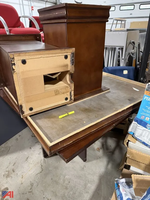 (1) Round and (2) Square Cherry Finish Office Tables
