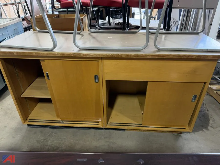 Wooden Desk and Cupboard