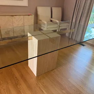 Travertine Marble and Glass Dining Table