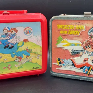 1988 Aladdin Raggedy Ann & Andy Lunch Box & 1973 Aladdin Raggedy Ann & Andy Lunchbox