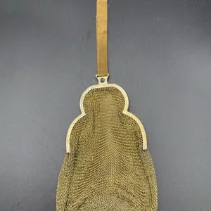 Vintage Gold Plated Mesh Wrist Purse - Blue Cabochon Bracelet Bag