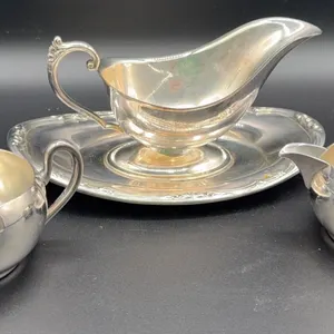 Silver Plated Gravy Boat and Creamer & Sugar