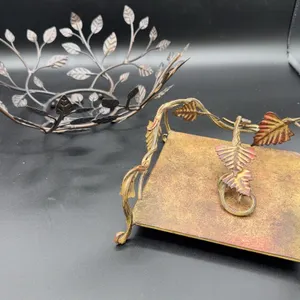Fall Decorative Metal Leaf Bowl & Fall Metal Napkin Holder