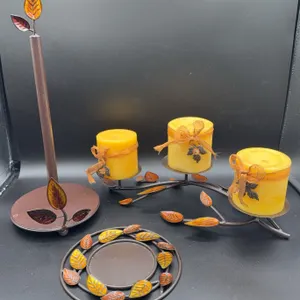 Fall Decorative Triple Candle Holder, Paper Towel Holder and Candle Plate