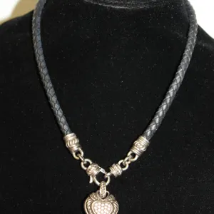 Sterling Silver Heart Pendant & Leather Cord Necklace