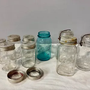 Nine Vintage Mason Jars