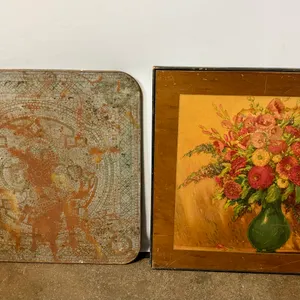 Vintage Card Table and Antique Metal Floor Plate