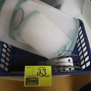 Quantity of assorted Poly basket, knife clever,napkin holder,poly cutting boards,pail ladle