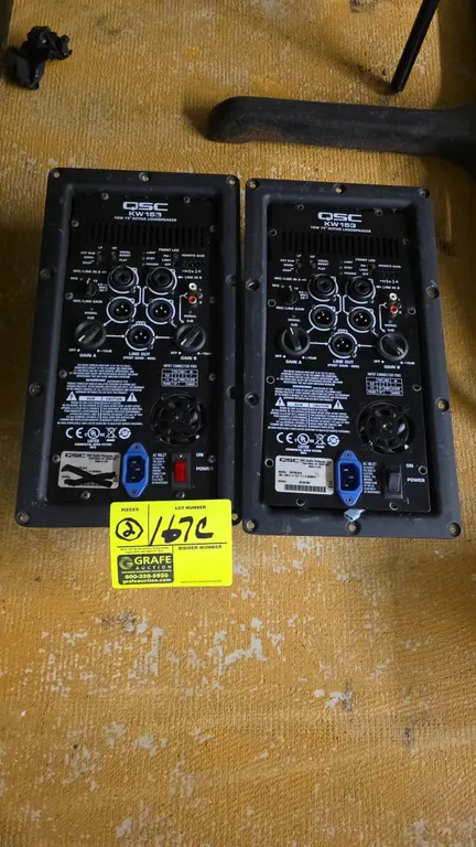 QSC KW153 replacement power amplifier module assembly plates. Features combo XLR/TRS and RCA inputs, XLR line outputs, gain controls, DSP contour swit