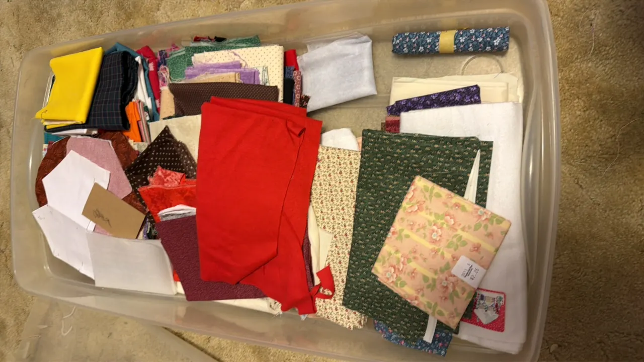 Tote of sewing fabrics