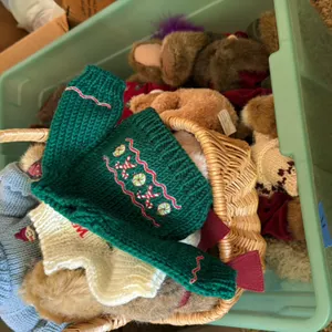 Box of stuffed bears etc