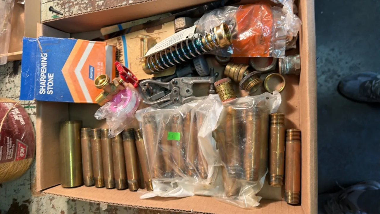 Sharpening stone, pipe fittings, etc