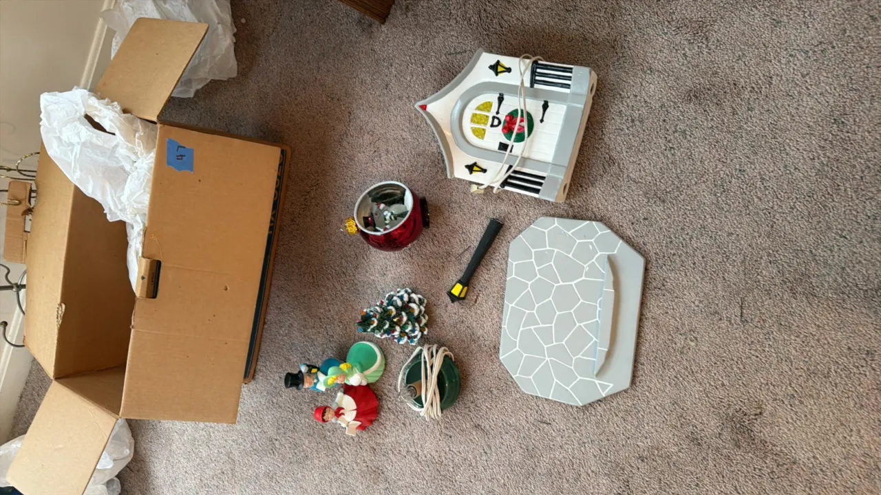 Box of Christmas decor
