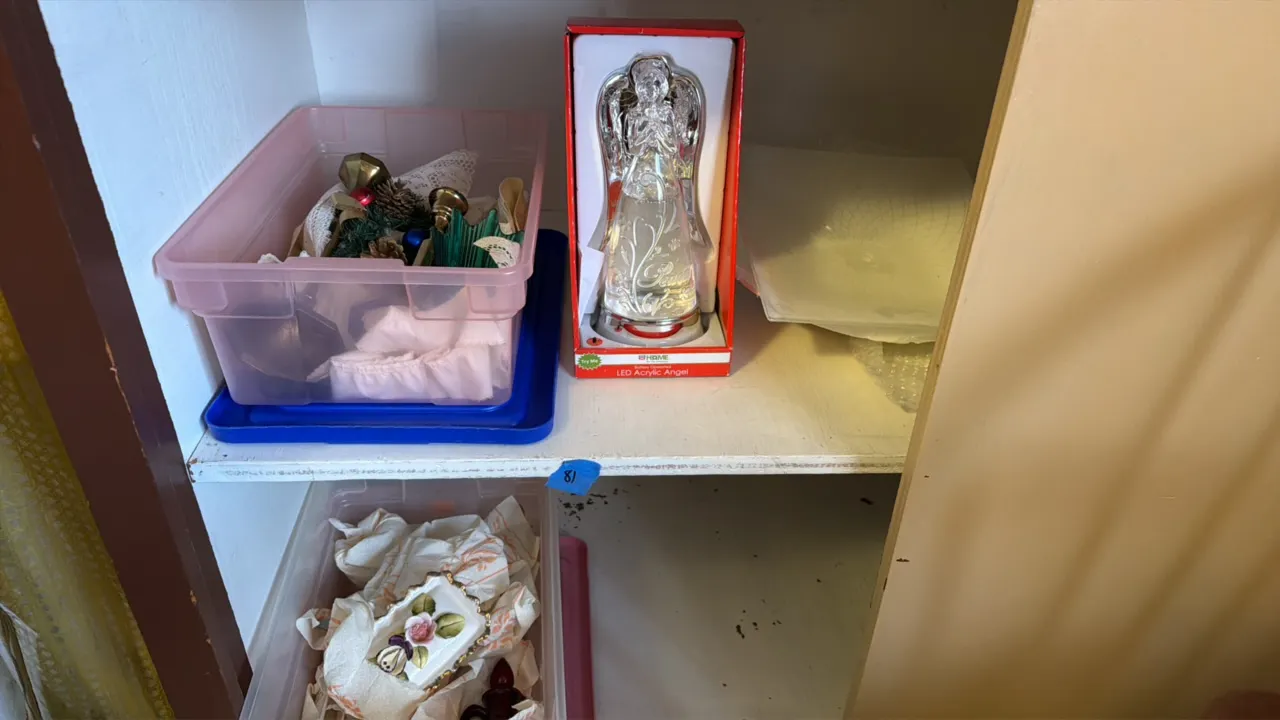 Shelf of decor and glassware