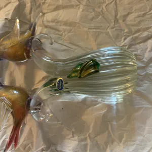 Vintage Murano Italy glass birds with gold speckle
