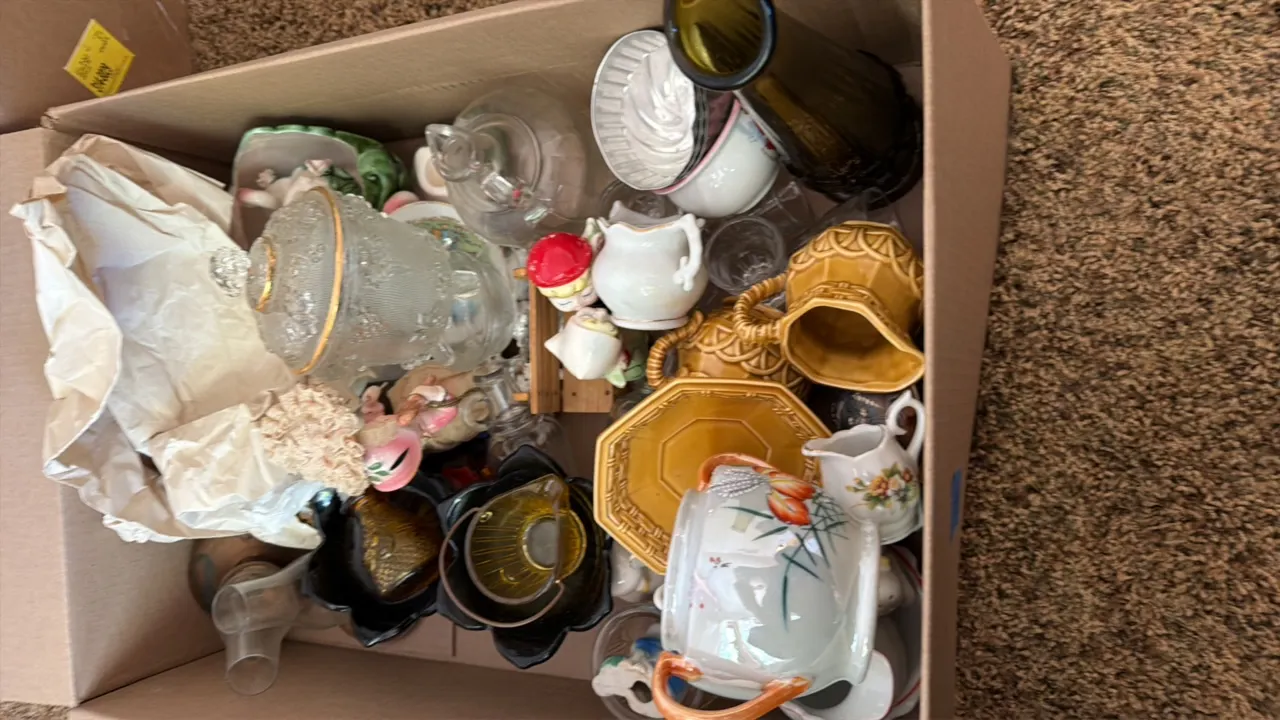 Box of glassware and decor