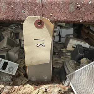 Older computer parts, metal lighting.