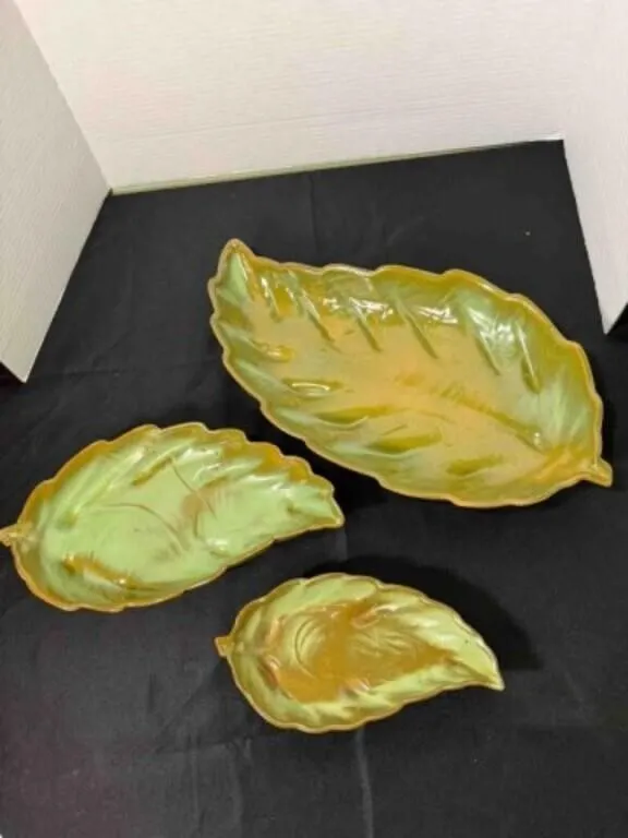 3 PIECE GREEN LEAF DISH