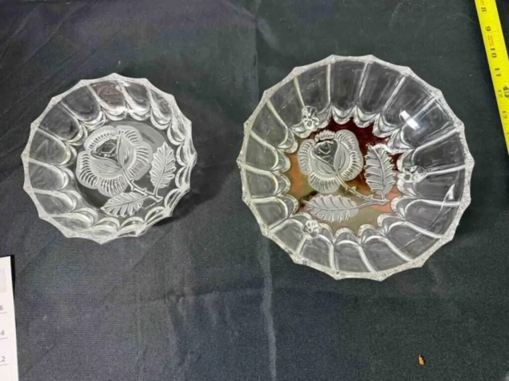 SET OF 2 OTCO DISHES, 1 RUBY RED FOOTED, 1 CLEAR