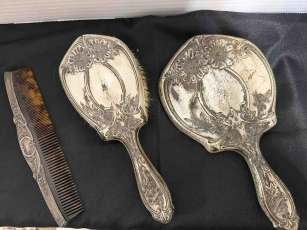 STERLING SILVER PLATED MIRROR/BRUSH/COMB