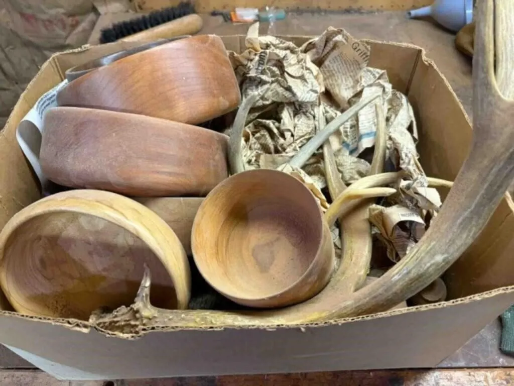 Incomplete Wood Bowls and Antlers