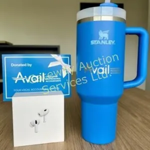 Apple AirPods Pro 2 and an Avail-branded Stanley