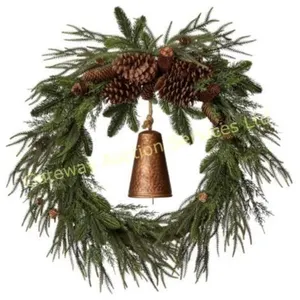 27" Christmas Wreath Cedar with Bell and Pinecones