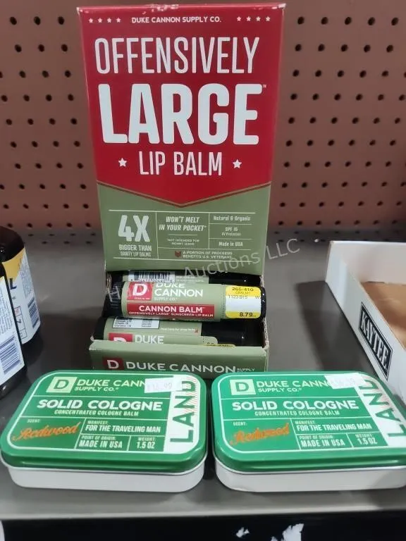 Duke Cannon lip balm and cologne