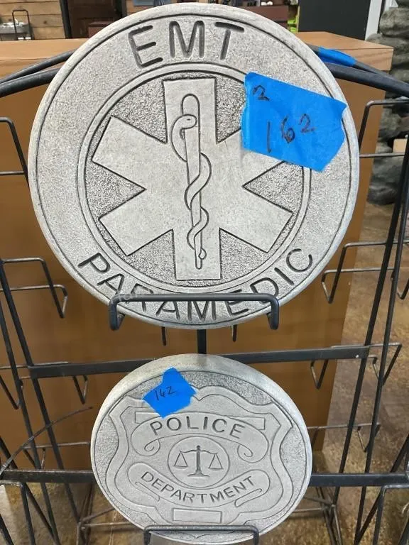 Two Concrete Decor Plaques - Police & EMT
