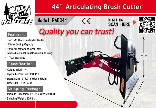 2026 Raytree RABC44 44 in Articulating Skid Steer Brush Cutter (Unused)